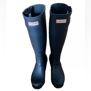 Hunter Women’s Original Slim Zip Rain Boots Navy Blue Matte Size 6